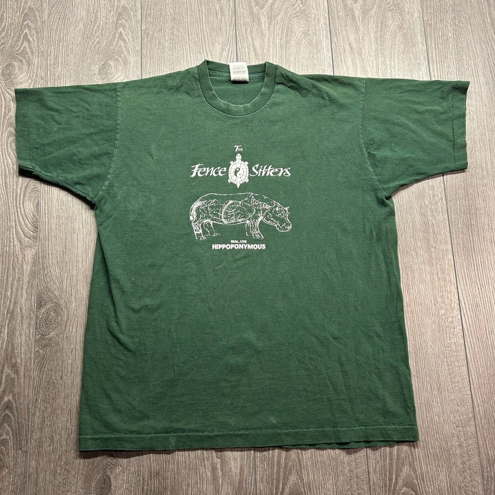 Vintage The Fencesitters Hippoponymous Band T-Shirt XL Green Fruit of the Loom